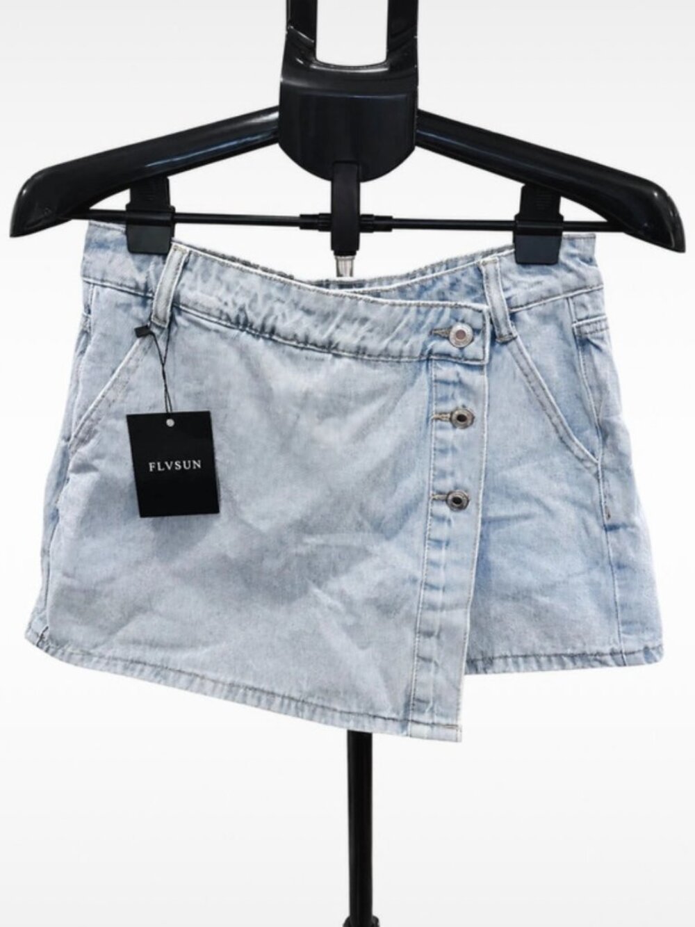 Flvsun Denim Shorts With Front Skirt Flap  Skort Large NWT